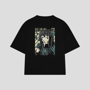 Playera streetwear premium de anime y gaming ExtraLife MX, corte boxy oversized drop shoulder heavyweight en color Deep Black y Off-White, moda urbana mexicana de culto.