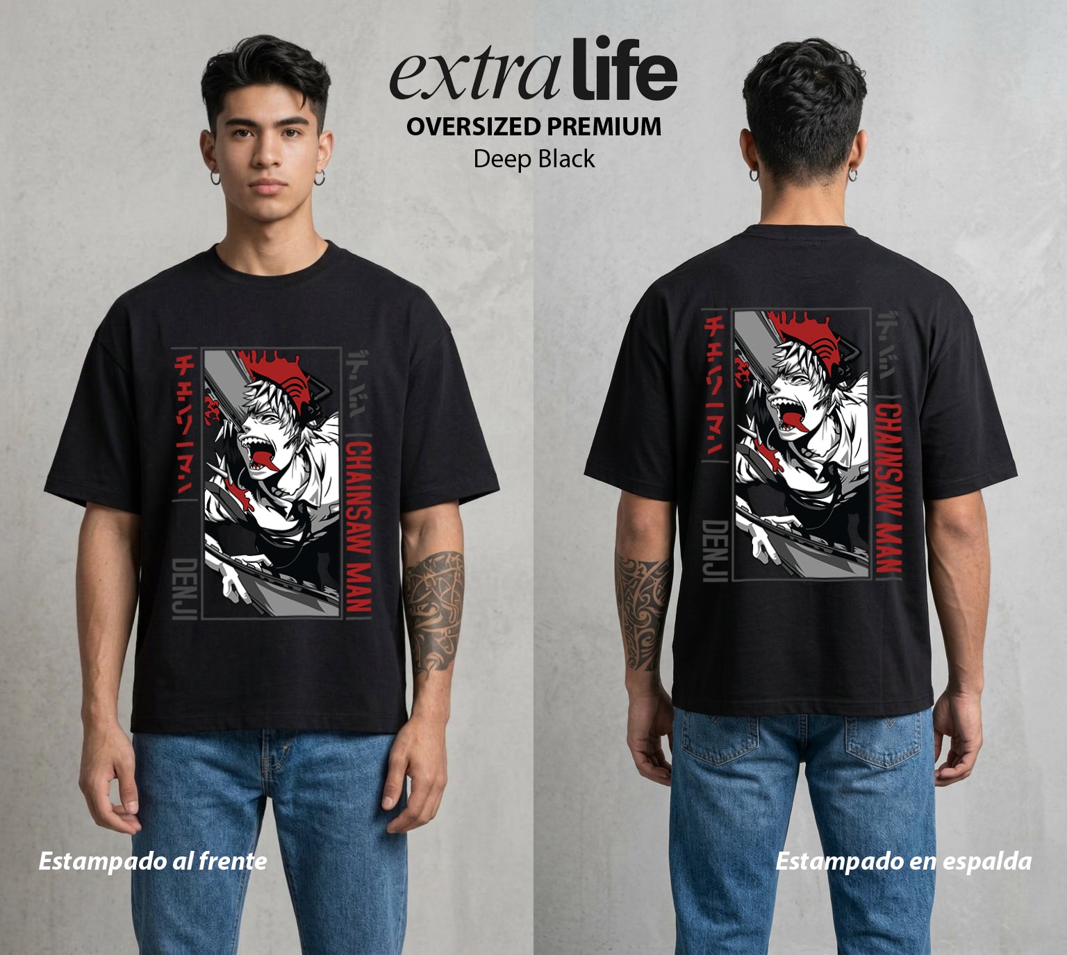El Contrato Infernal | La Motosierra Infernal #01293 - Playera Oversized Premium | Deep Black - Foto en modelo