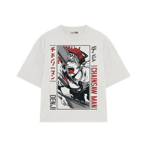 Playera streetwear premium de anime y gaming ExtraLife MX, corte boxy oversized drop shoulder heavyweight en color Deep Black y Off-White, moda urbana mexicana de culto.