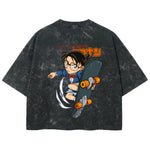Playera streetwear premium de anime y gaming ExtraLife MX, corte boxy deluxe mineral wash heavyweight en color Acid Wash, moda urbana mexicana de culto.