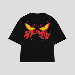 Playera streetwear premium de anime y gaming ExtraLife MX, corte boxy oversized drop shoulder heavyweight en color Deep Black y Off-White, moda urbana mexicana de culto.