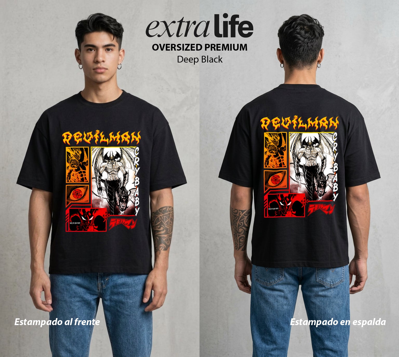 El Demonio Sensible | El Demonio con Corazon #01298 - Playera Oversized Premium | Deep Black - Foto en modelo