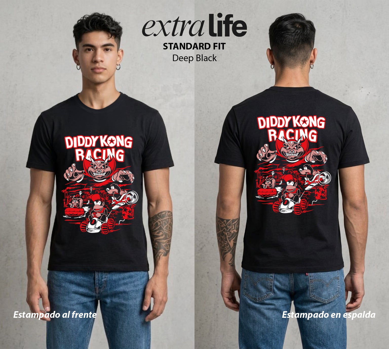La Jungla del Simio | El Mono al Volante #01299 - Playera Standard Fit | Deep Black - Foto en modelo