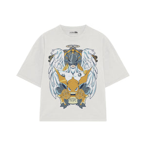 Playera streetwear premium de anime y gaming ExtraLife MX, corte boxy oversized drop shoulder heavyweight en color Deep Black y Off-White, moda urbana mexicana de culto.