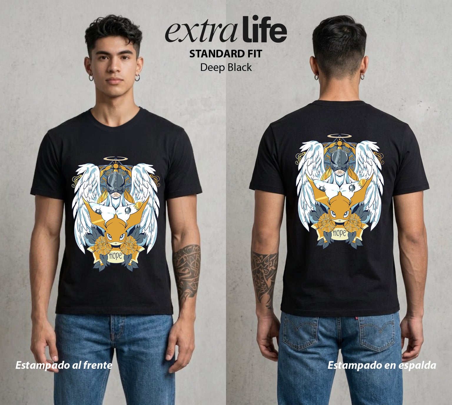 El Mundo Digital | Digimon Angelmon #01300 - Playera Standard Fit | Deep Black - Foto en modelo