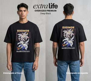 El Mundo Digital | Digimon Angemon X Angewomon #01301 - Playera Oversized Premium | Deep Black - Foto en modelo
