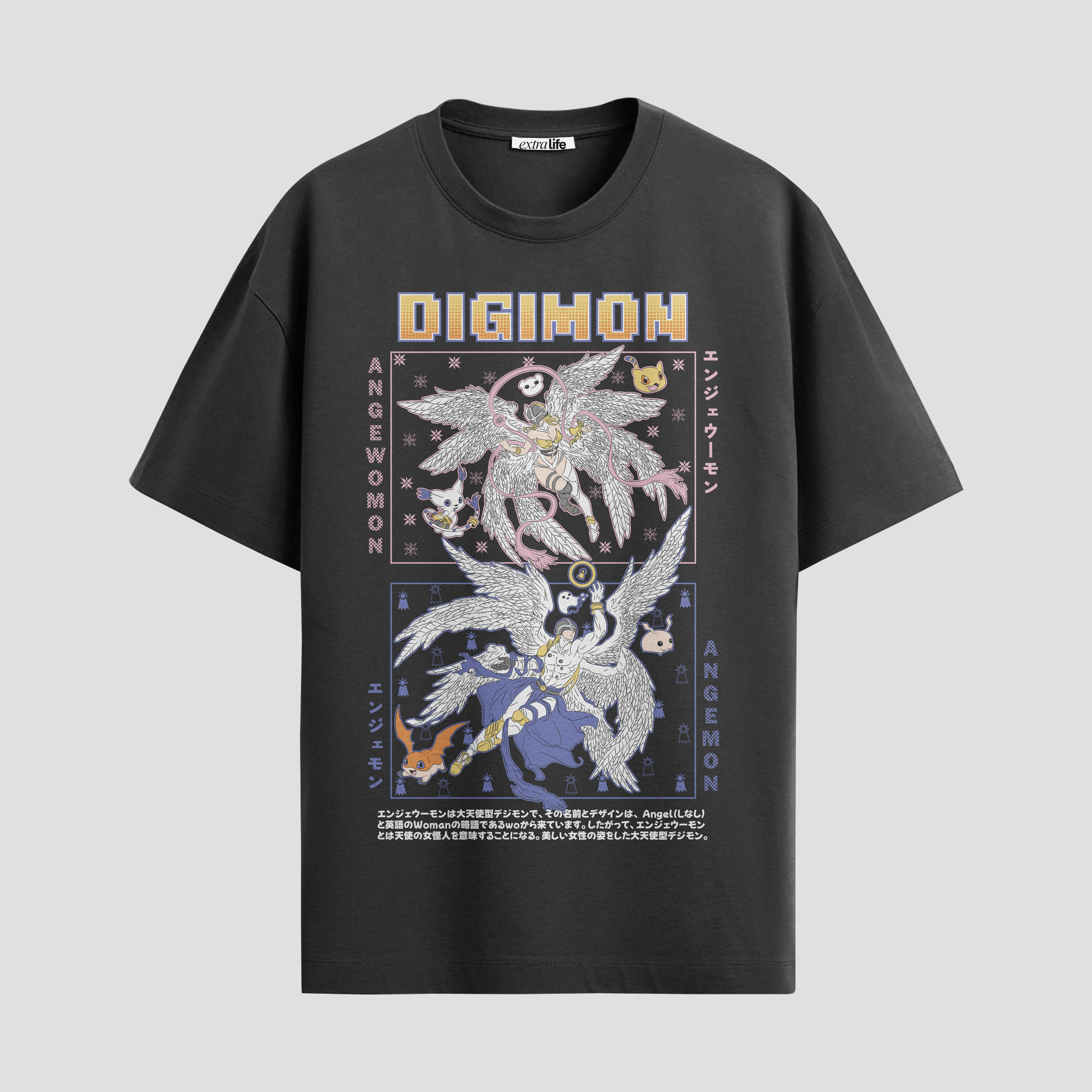 Playera urbana de anime y gaming ExtraLife MX, corte Standard Fit unisex ligero y transpirable en color Deep Black y Pure White, ropa de uso diario para gym y casual.