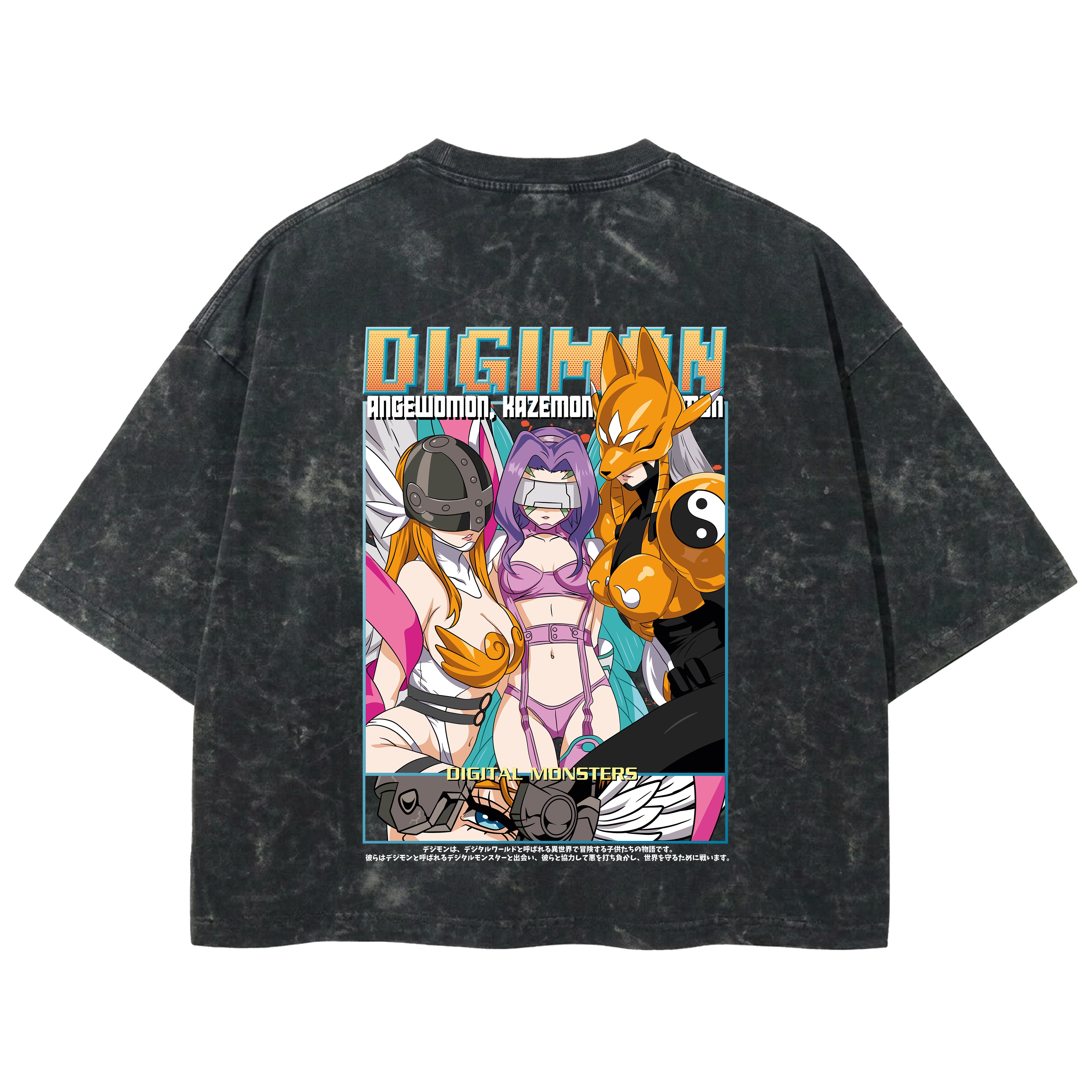 Playera streetwear premium de anime y gaming ExtraLife MX, corte boxy deluxe mineral wash heavyweight en color Acid Wash, moda urbana mexicana de culto.