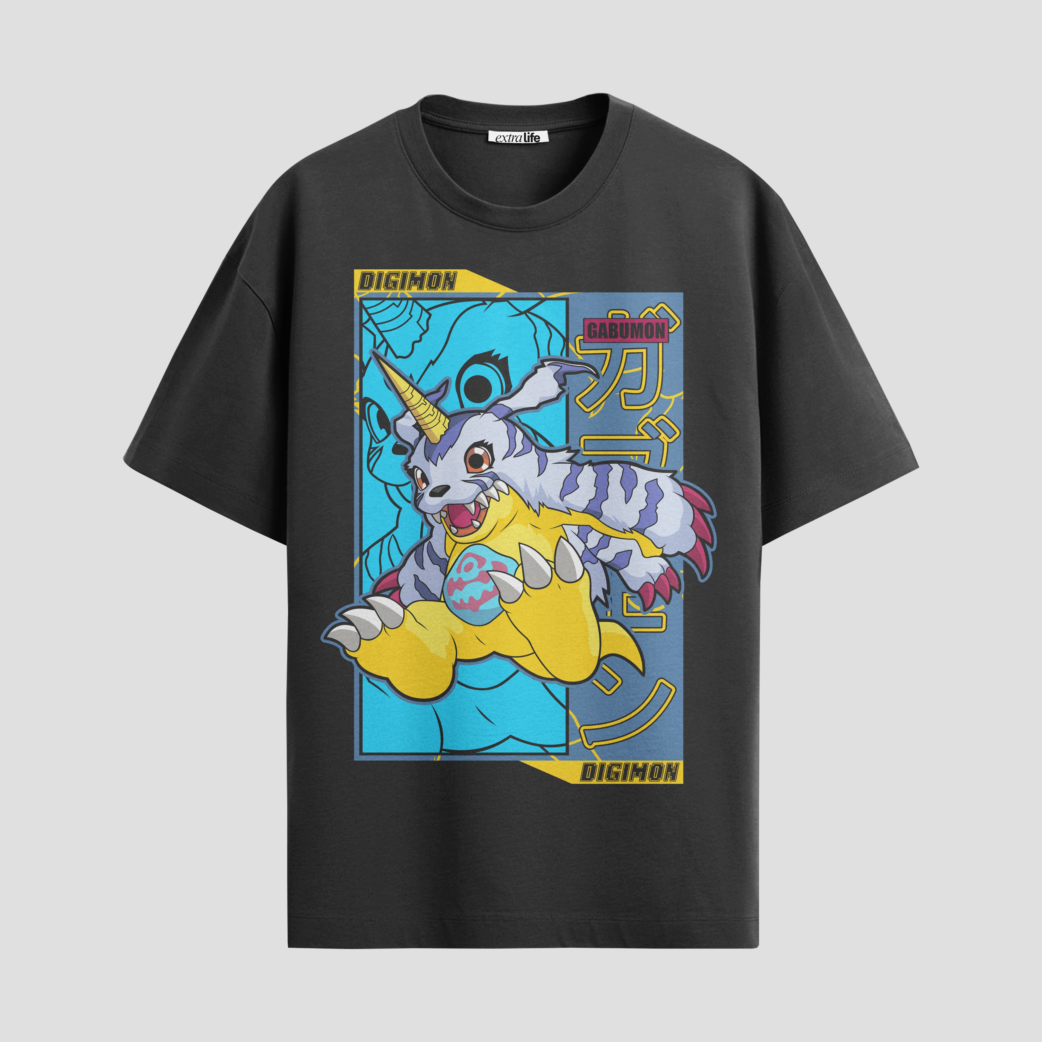Playera urbana de anime y gaming ExtraLife MX, corte Standard Fit unisex ligero y transpirable en color Deep Black y Pure White, ropa de uso diario para gym y casual.