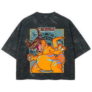 Playera streetwear premium de anime y gaming ExtraLife MX, corte boxy deluxe mineral wash heavyweight en color Acid Wash, moda urbana mexicana de culto.