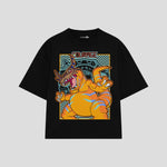 Playera streetwear premium de anime y gaming ExtraLife MX, corte boxy oversized drop shoulder heavyweight en color Deep Black y Off-White, moda urbana mexicana de culto.