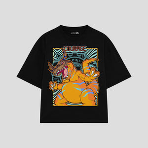 Playera streetwear premium de anime y gaming ExtraLife MX, corte boxy oversized drop shoulder heavyweight en color Deep Black y Off-White, moda urbana mexicana de culto.