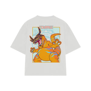 Playera streetwear premium de anime y gaming ExtraLife MX, corte boxy oversized drop shoulder heavyweight en color Deep Black y Off-White, moda urbana mexicana de culto.