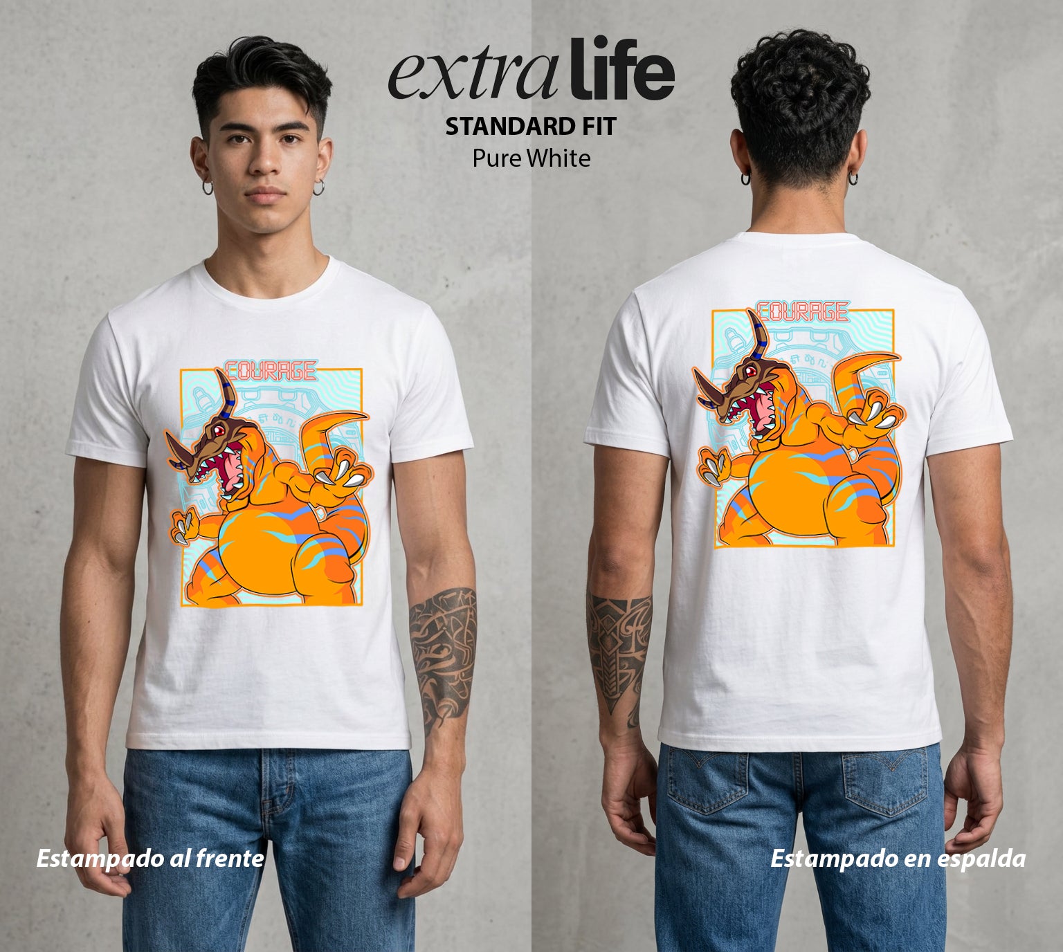 El Mundo Digital | Digimon Greymon #01308 - Playera Standard Fit | Pure White - Foto en modelo