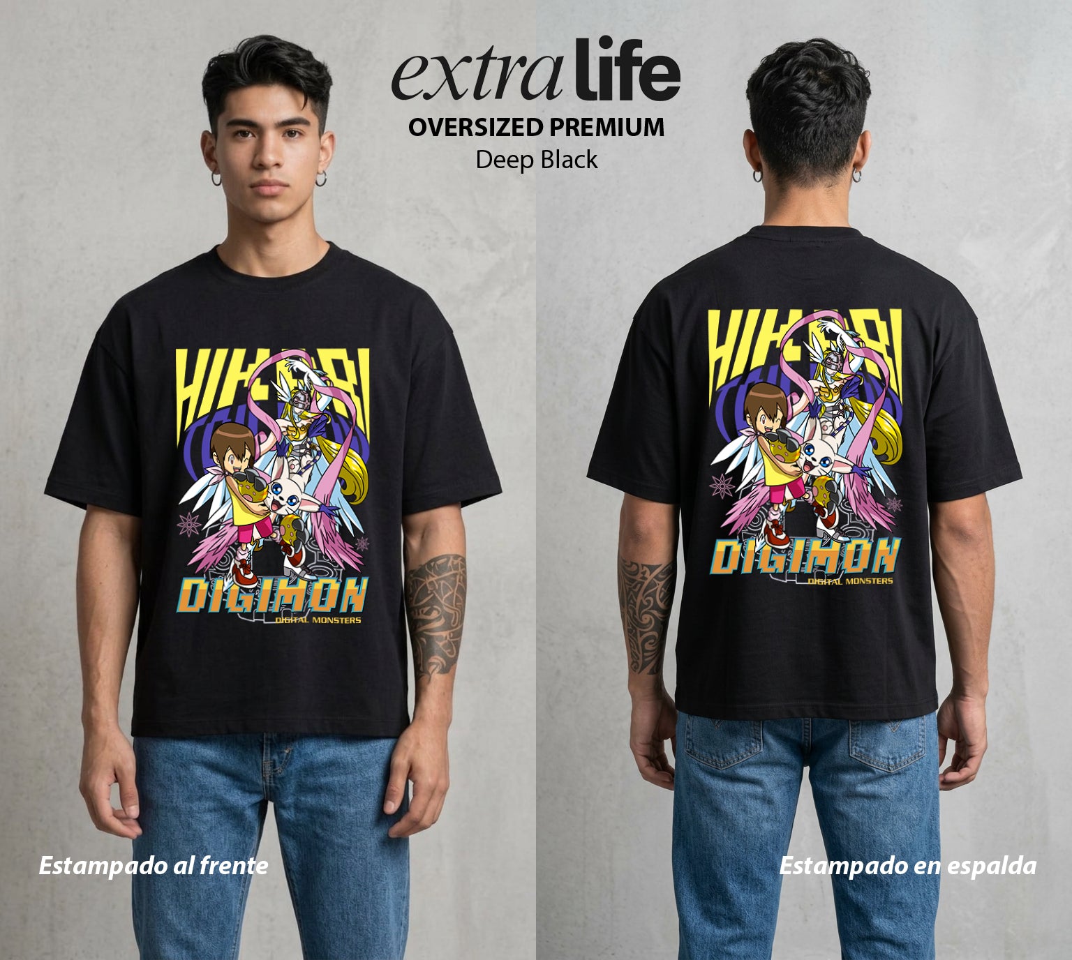El Mundo Digital | Digimon Hikari X Tailmon #01309 - Playera Oversized Premium | Deep Black - Foto en modelo
