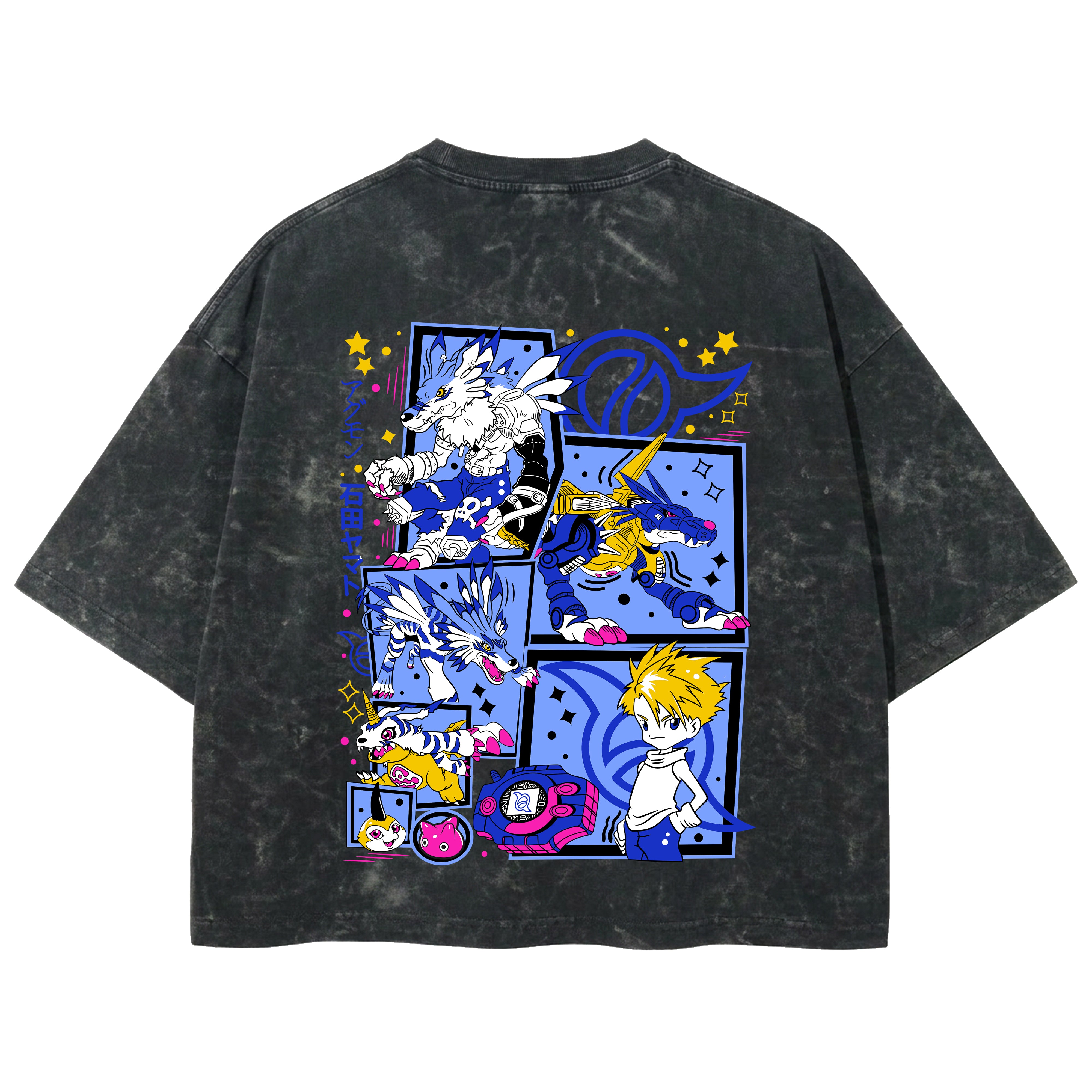 Playera streetwear premium de anime y gaming ExtraLife MX, corte boxy deluxe mineral wash heavyweight en color Acid Wash, moda urbana mexicana de culto.
