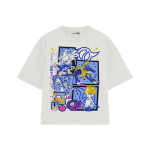 Playera streetwear premium de anime y gaming ExtraLife MX, corte boxy oversized drop shoulder heavyweight en color Deep Black y Off-White, moda urbana mexicana de culto.