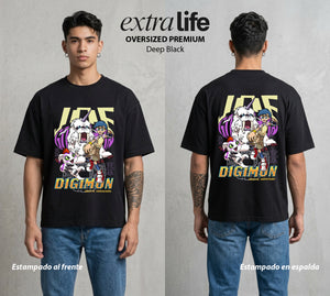 El Mundo Digital | Digimon Joe X Gomamon #01312 - Playera Oversized Premium | Deep Black - Foto en modelo