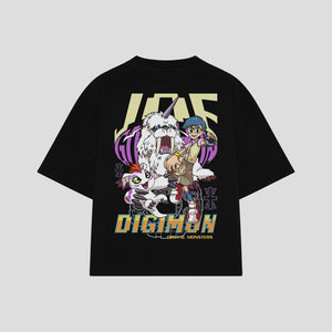 Playera streetwear premium de anime y gaming ExtraLife MX, corte boxy oversized drop shoulder heavyweight en color Deep Black y Off-White, moda urbana mexicana de culto.