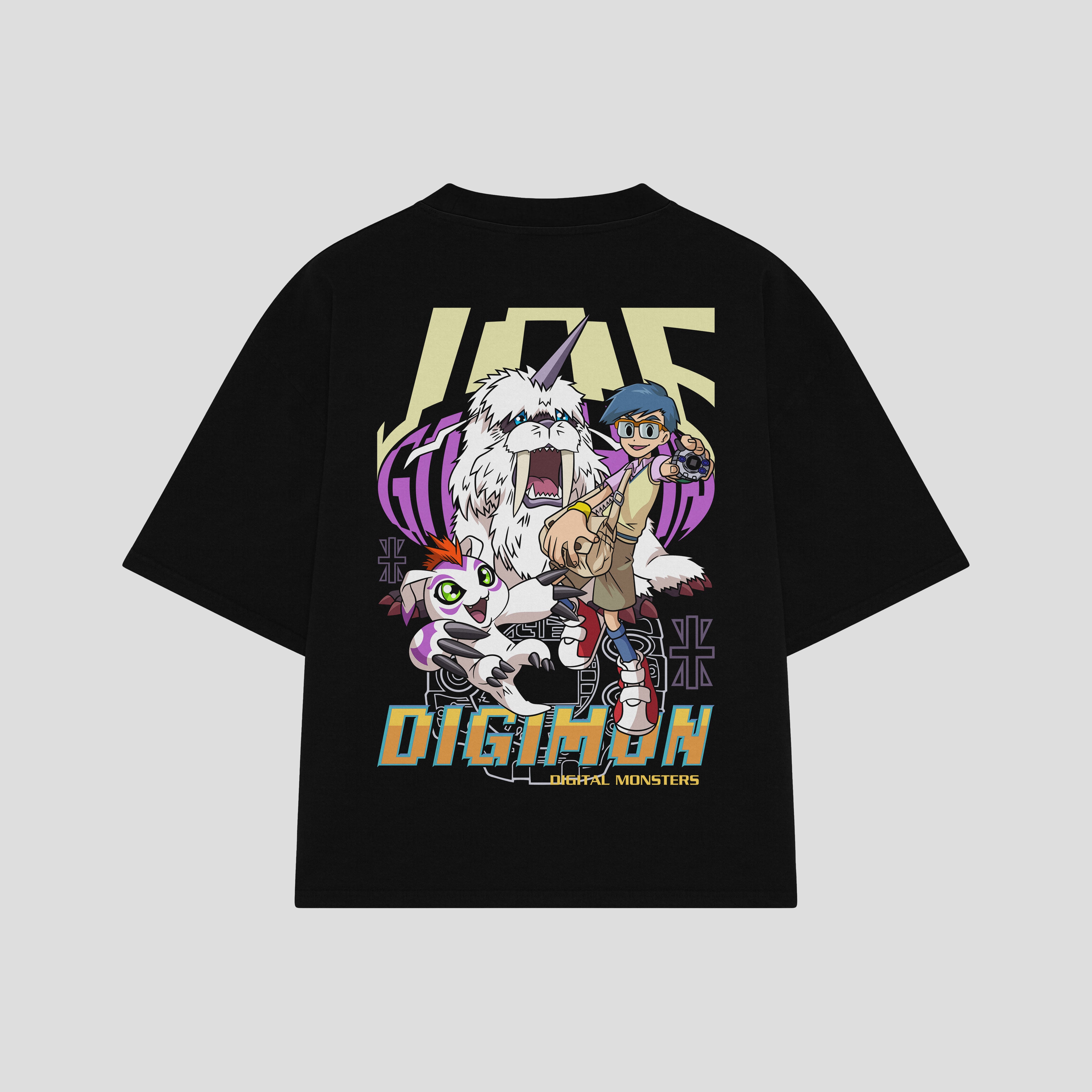 Playera streetwear premium de anime y gaming ExtraLife MX, corte boxy oversized drop shoulder heavyweight en color Deep Black y Off-White, moda urbana mexicana de culto.