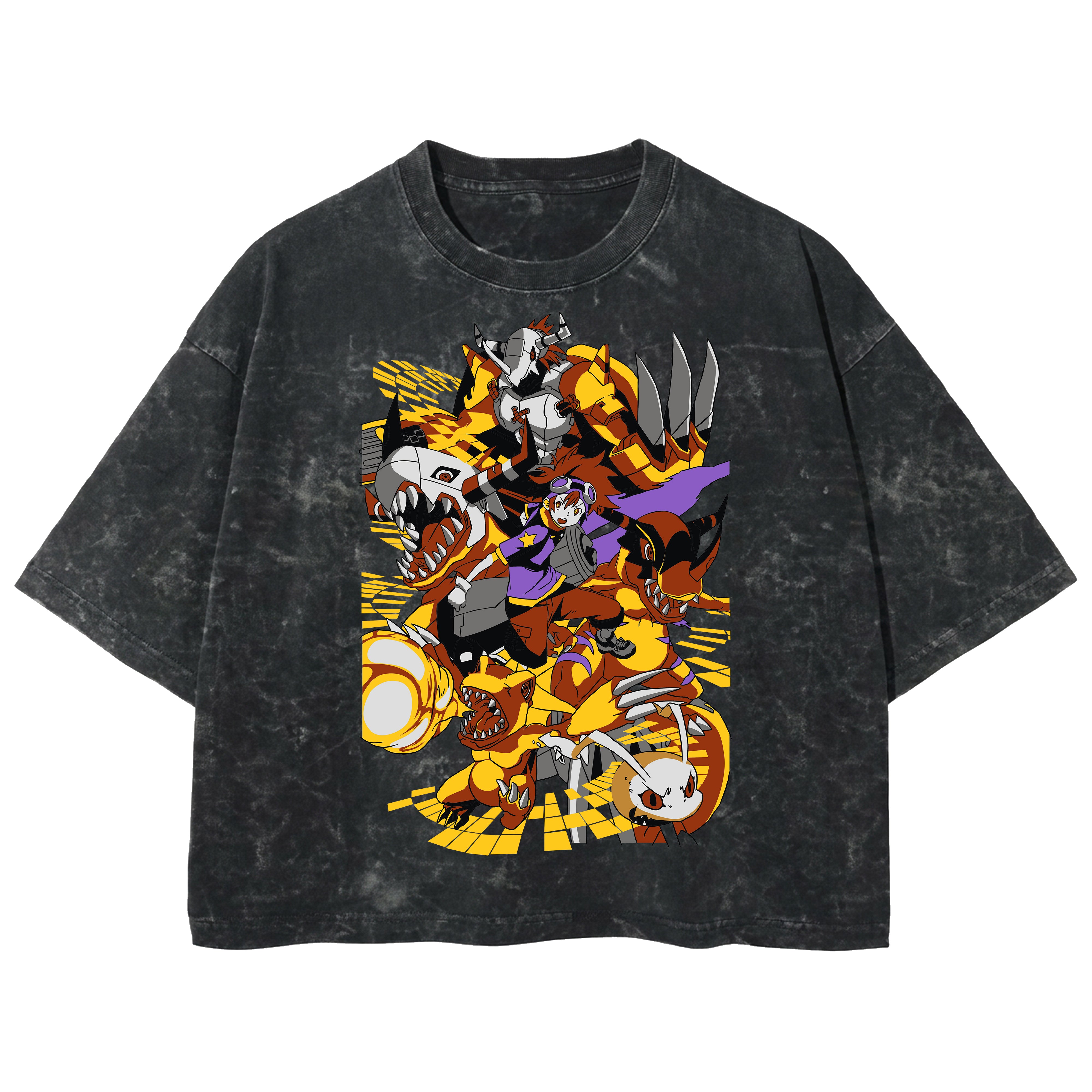Playera streetwear premium de anime y gaming ExtraLife MX, corte boxy deluxe mineral wash heavyweight en color Acid Wash, moda urbana mexicana de culto.