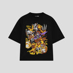 Playera streetwear premium de anime y gaming ExtraLife MX, corte boxy oversized drop shoulder heavyweight en color Deep Black y Off-White, moda urbana mexicana de culto.