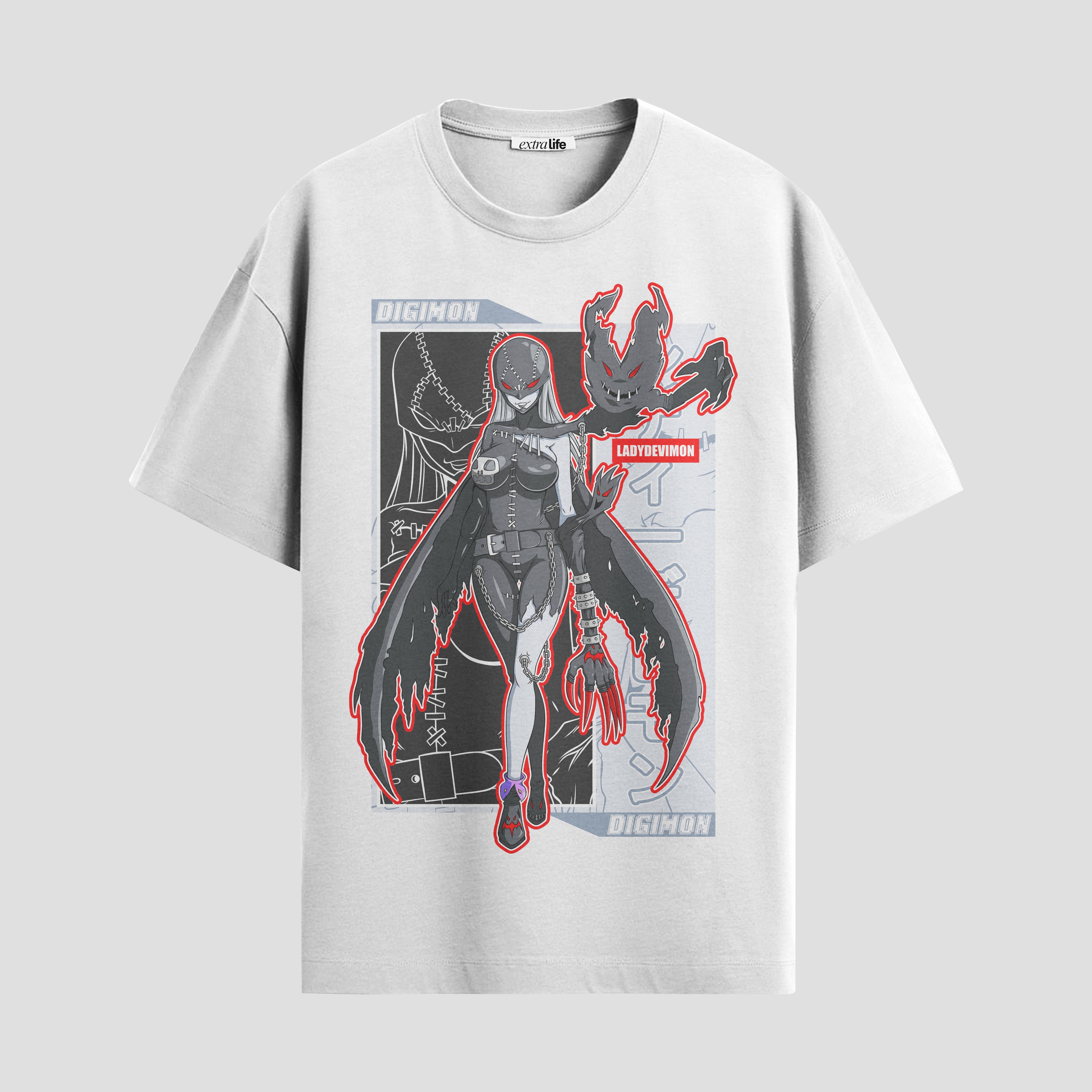 Playera urbana de anime y gaming ExtraLife MX, corte Standard Fit unisex ligero y transpirable en color Deep Black y Pure White, ropa de uso diario para gym y casual.