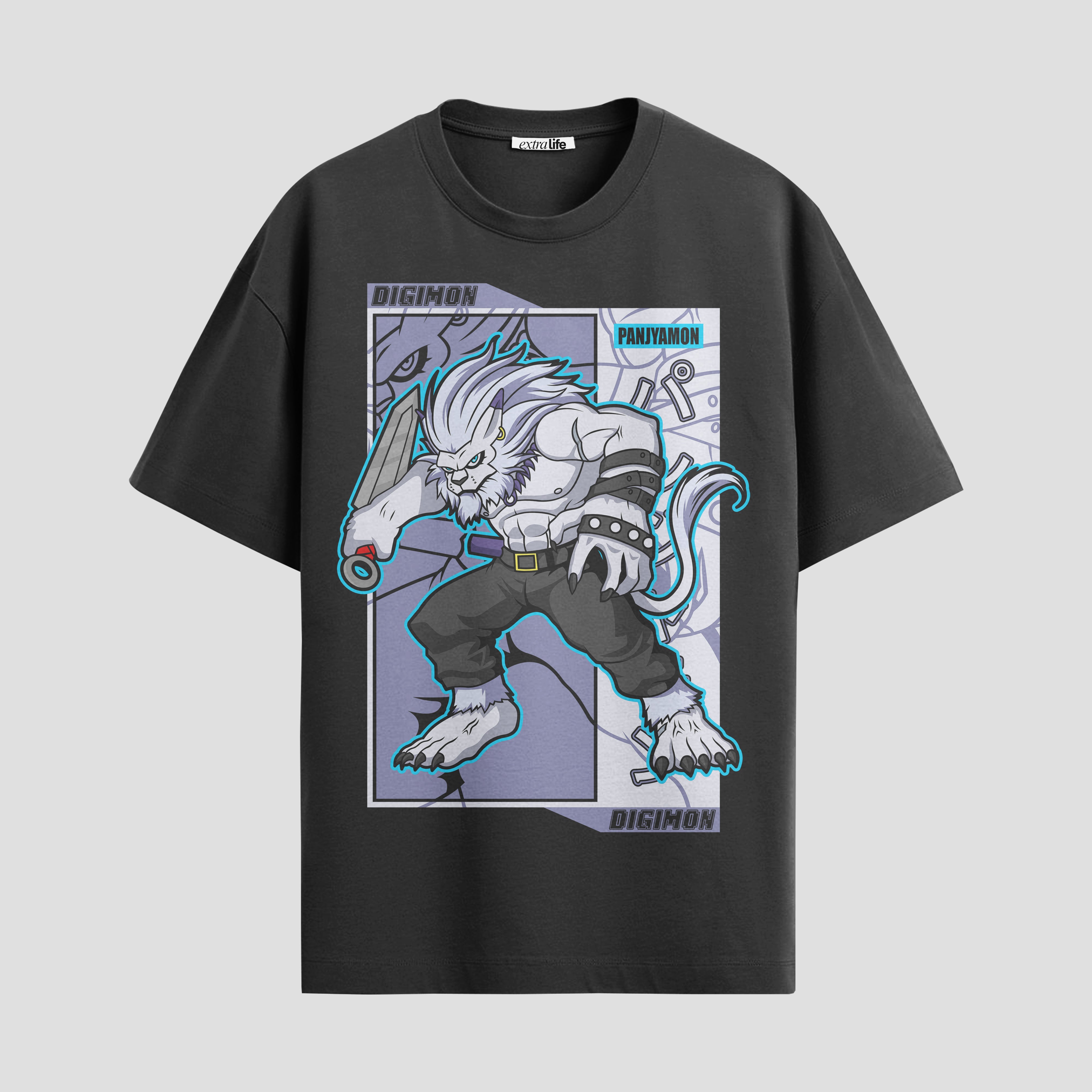 Playera urbana de anime y gaming ExtraLife MX, corte Standard Fit unisex ligero y transpirable en color Deep Black y Pure White, ropa de uso diario para gym y casual.