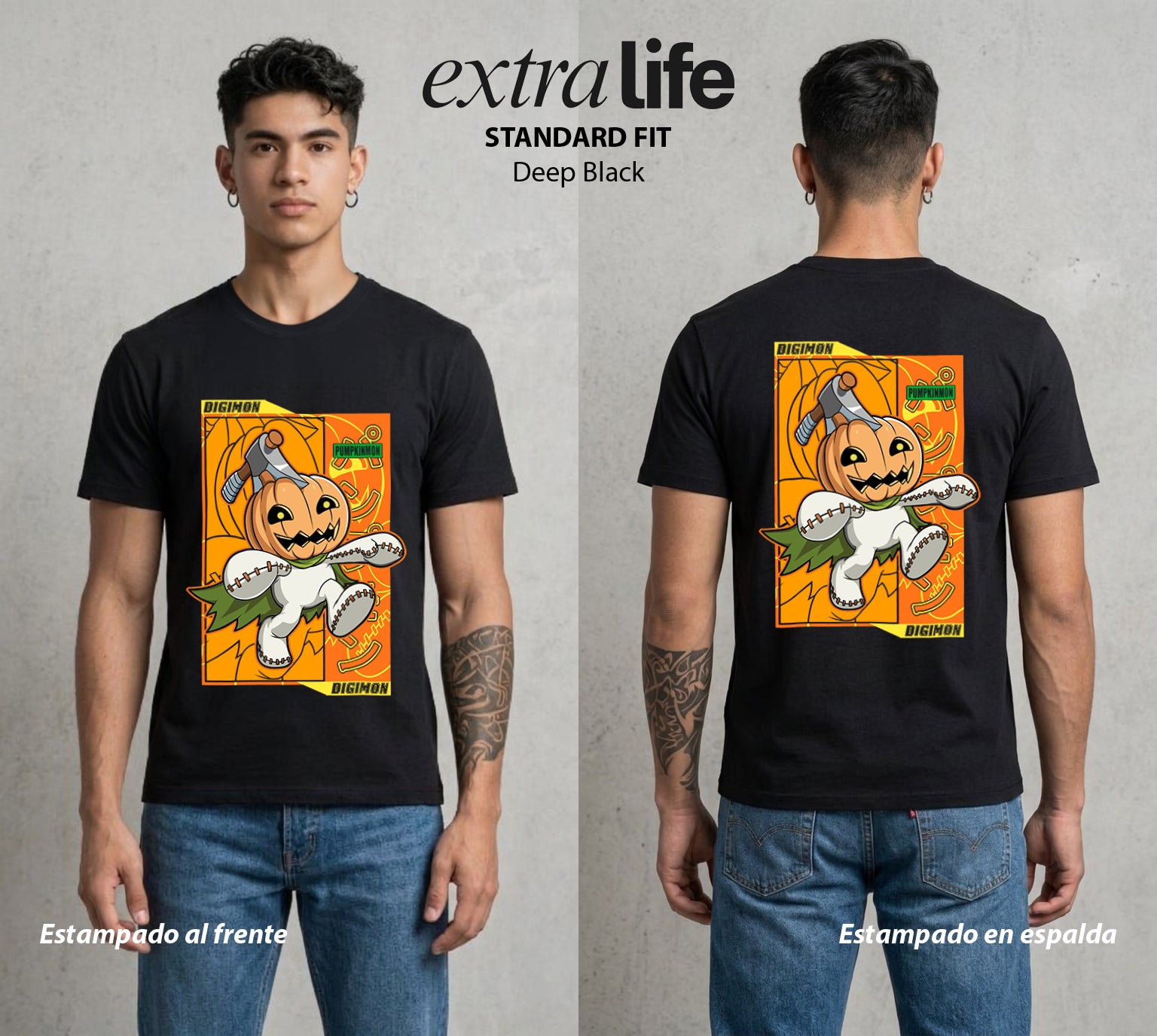 El Mundo Digital | Digimon Pumpkinmon #01320 - Playera Standard Fit | Deep Black - Foto en modelo