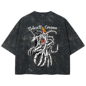 Playera streetwear premium de anime y gaming ExtraLife MX, corte boxy deluxe mineral wash heavyweight en color Acid Wash, moda urbana mexicana de culto.
