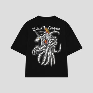 Playera streetwear premium de anime y gaming ExtraLife MX, corte boxy oversized drop shoulder heavyweight en color Deep Black y Off-White, moda urbana mexicana de culto.