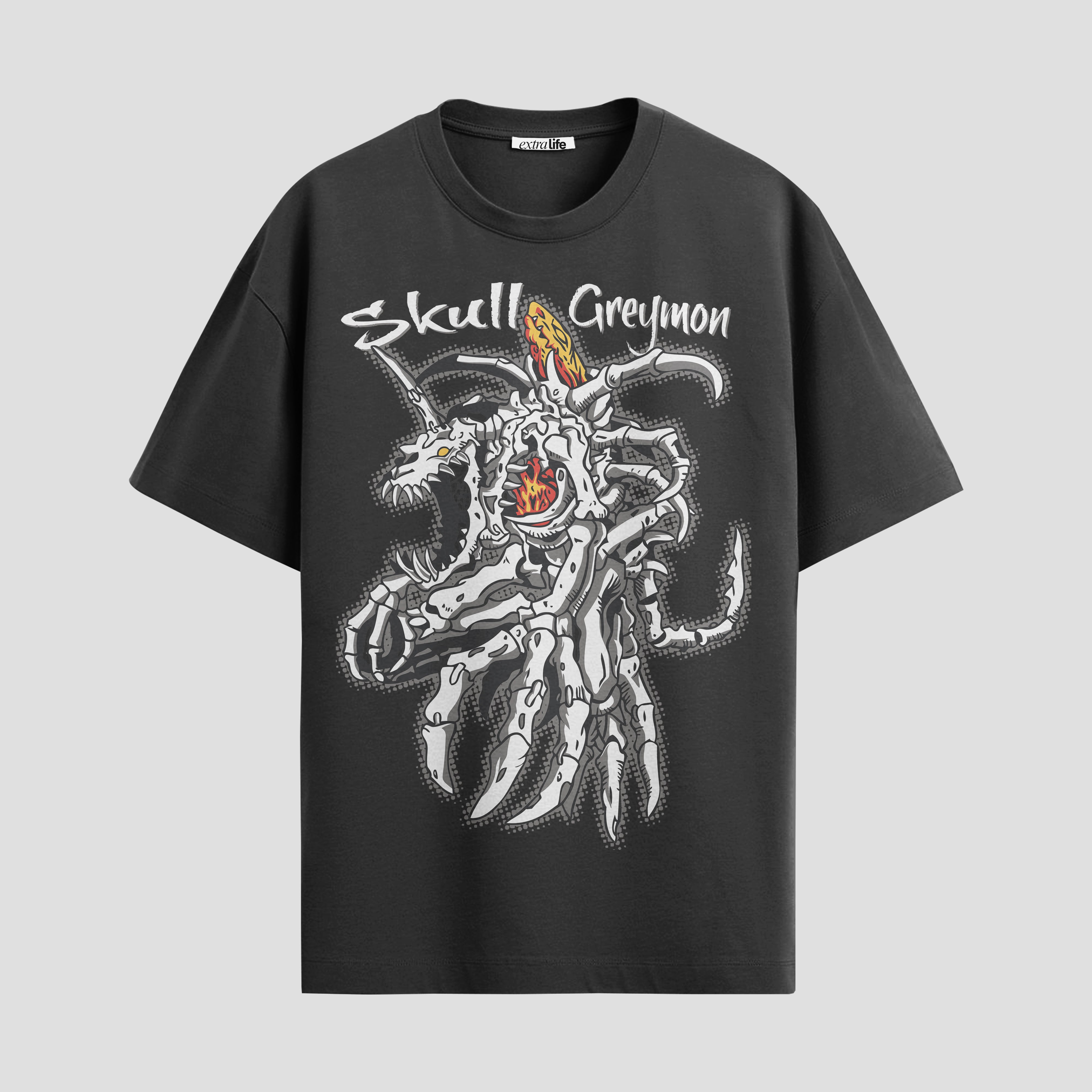 Playera urbana de anime y gaming ExtraLife MX, corte Standard Fit unisex ligero y transpirable en color Deep Black y Pure White, ropa de uso diario para gym y casual.
