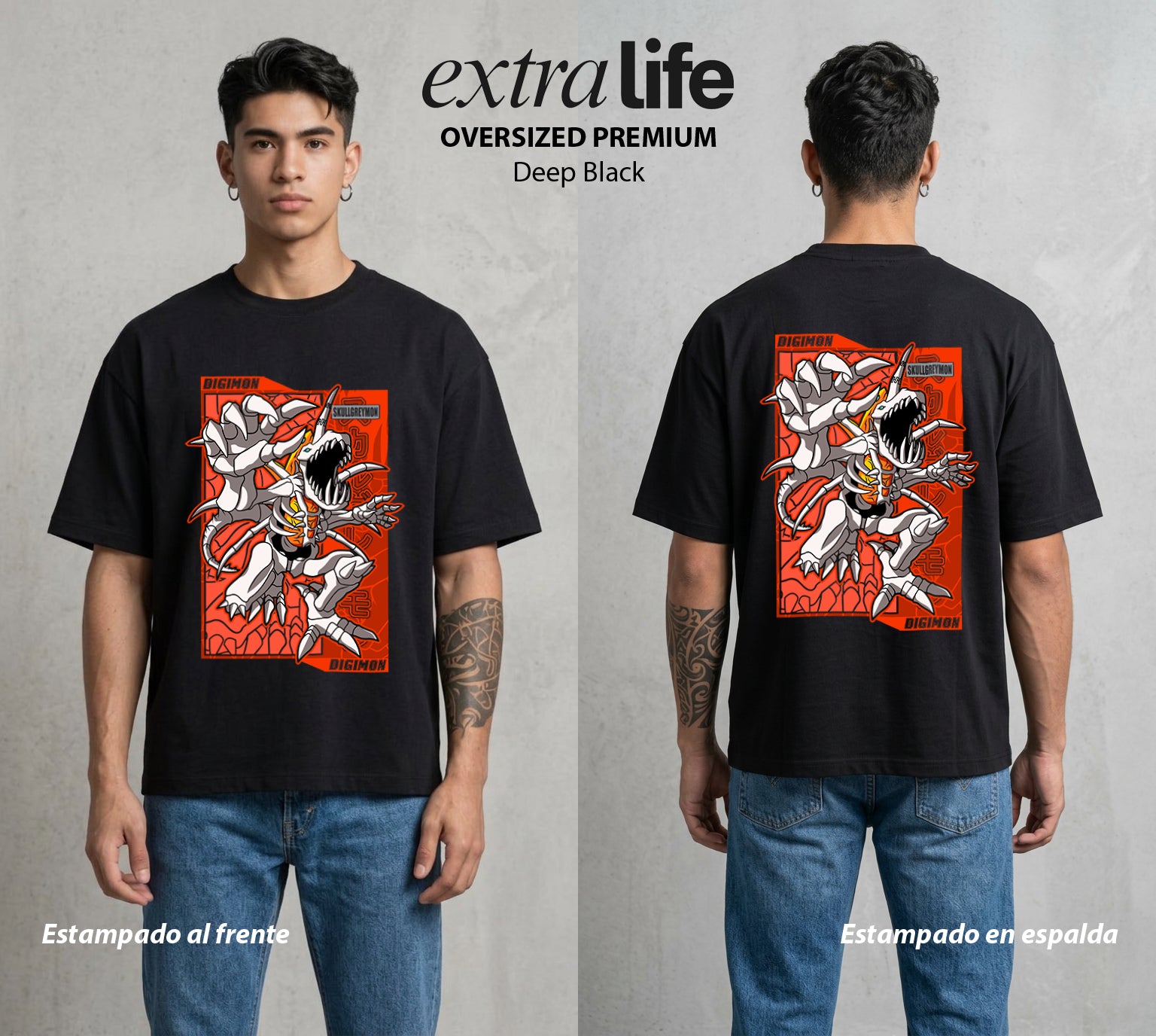 El Mundo Digital | El Simbolo del Mar Calavera #01322 - Playera Oversized Premium | Deep Black - Foto en modelo