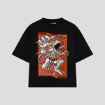 Playera streetwear premium de anime y gaming ExtraLife MX, corte boxy oversized drop shoulder heavyweight en color Deep Black y Off-White, moda urbana mexicana de culto.
