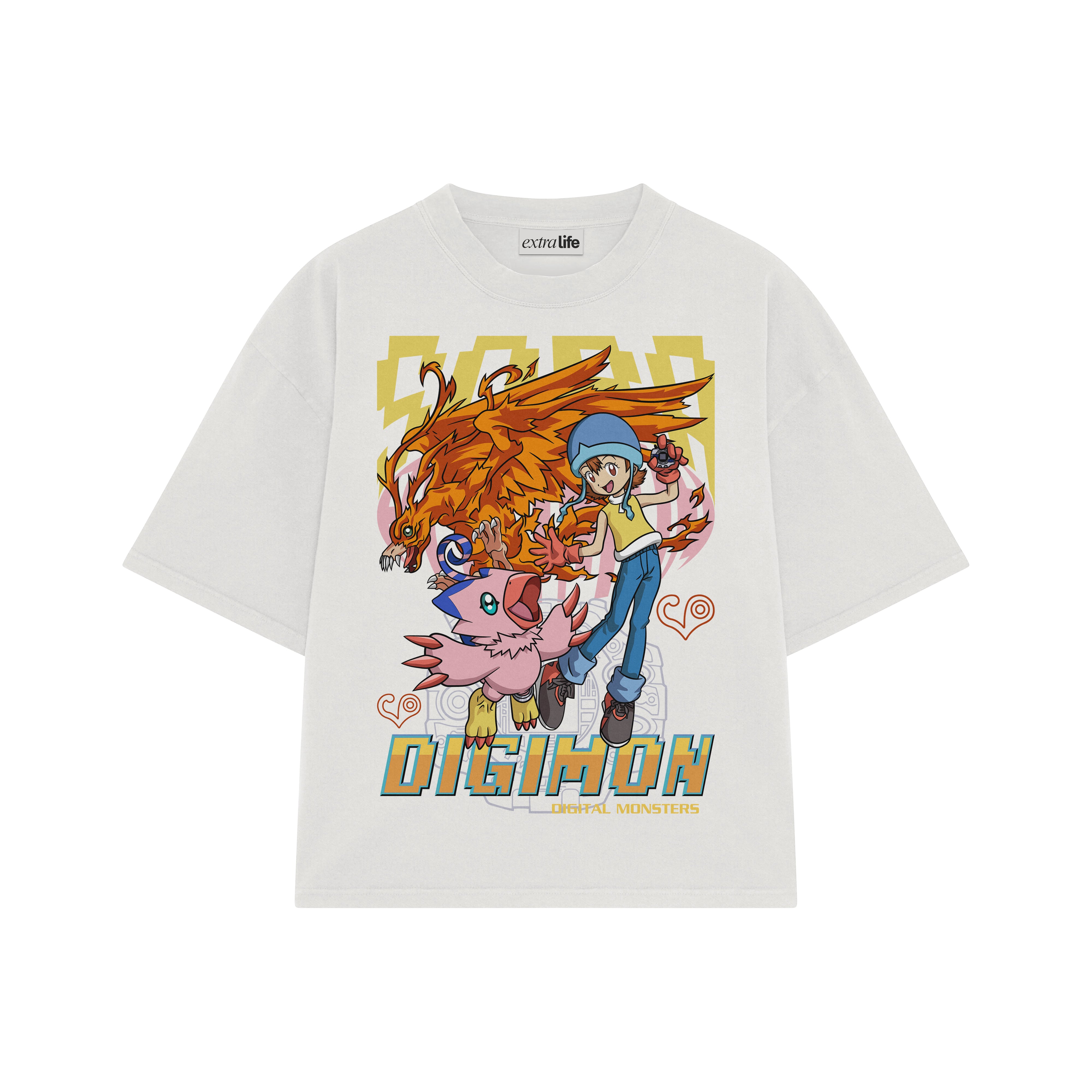 Playera streetwear premium de anime y gaming ExtraLife MX, corte boxy oversized drop shoulder heavyweight en color Deep Black y Off-White, moda urbana mexicana de culto.