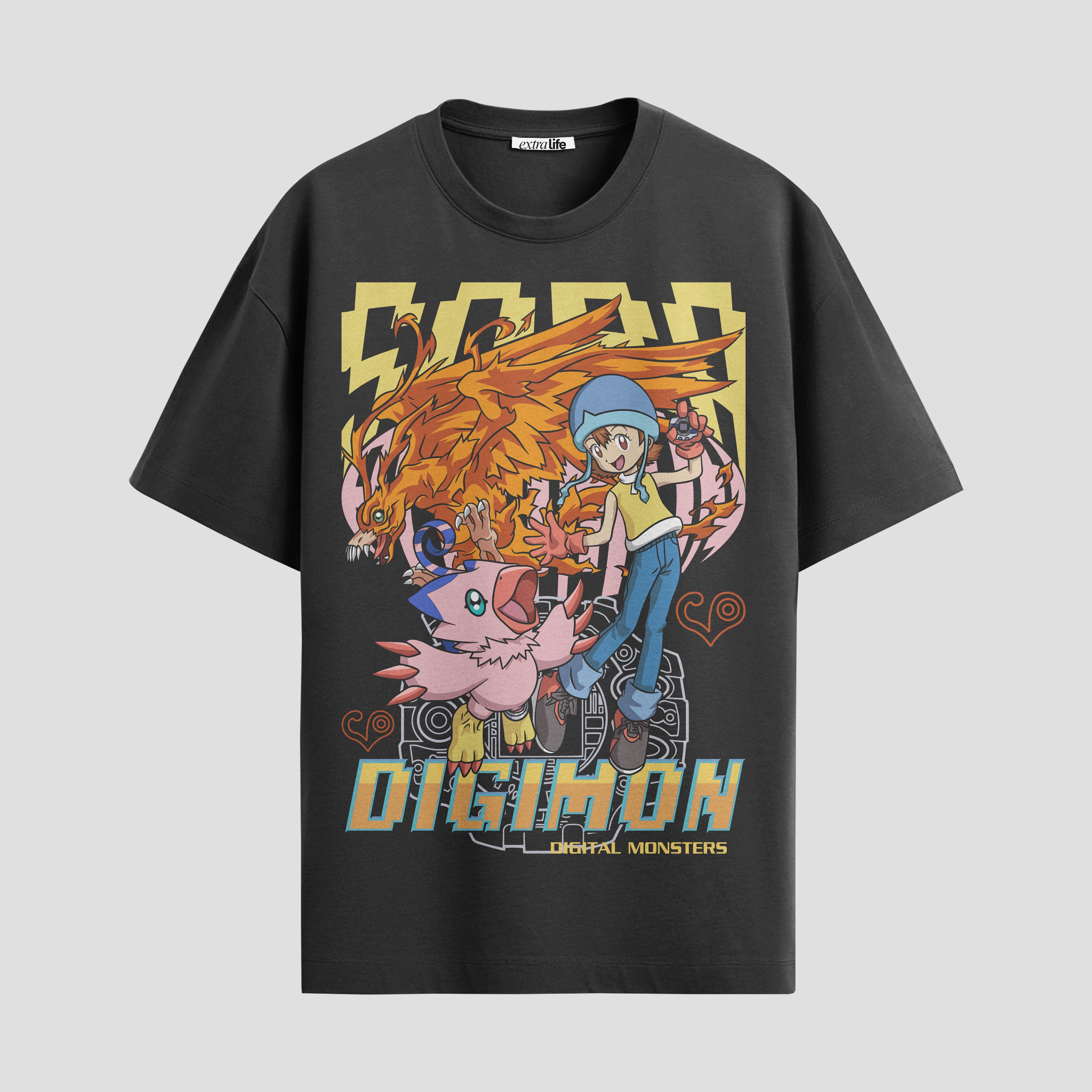 Playera urbana de anime y gaming ExtraLife MX, corte Standard Fit unisex ligero y transpirable en color Deep Black y Pure White, ropa de uso diario para gym y casual.