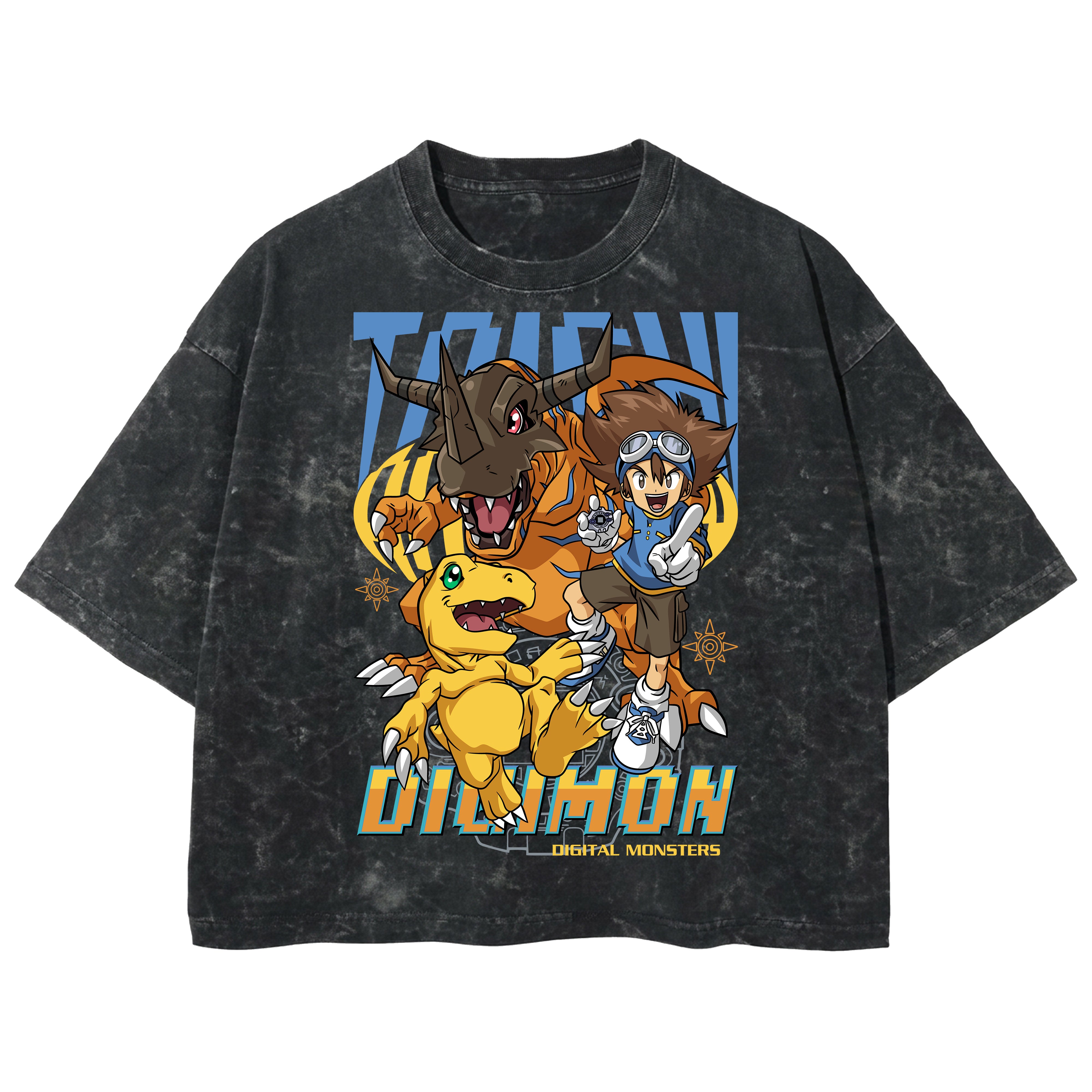 Playera streetwear premium de anime y gaming ExtraLife MX, corte boxy deluxe mineral wash heavyweight en color Acid Wash, moda urbana mexicana de culto.