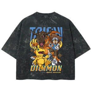 Playera streetwear premium de anime y gaming ExtraLife MX, corte boxy deluxe mineral wash heavyweight en color Acid Wash, moda urbana mexicana de culto.