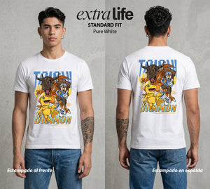 El Mundo Digital | Digimon Tai X Agumon #01325 - Playera Standard Fit | Pure White - Foto en modelo