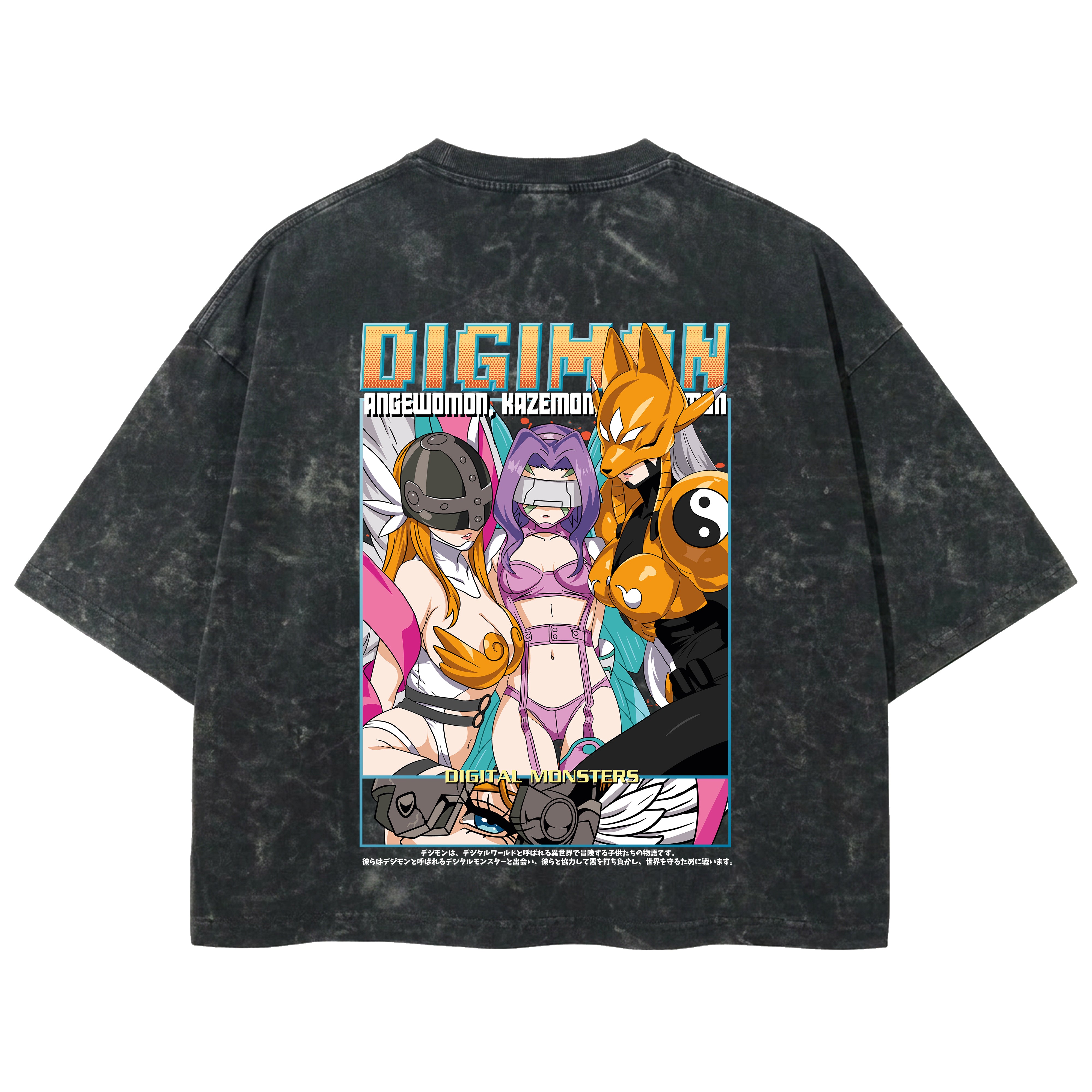 Playera streetwear premium de anime y gaming ExtraLife MX, corte boxy deluxe mineral wash heavyweight en color Acid Wash, moda urbana mexicana de culto.
