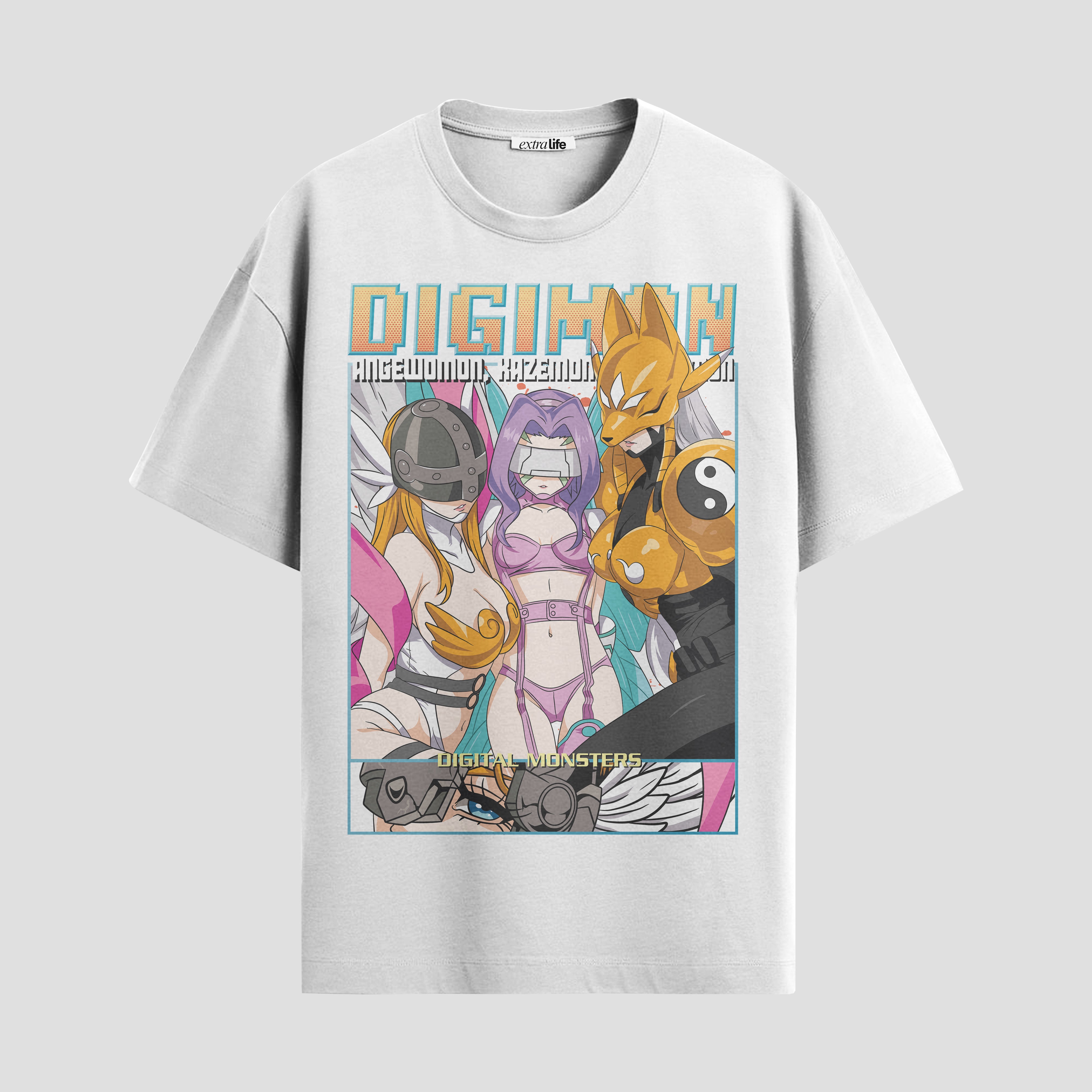 Playera urbana de anime y gaming ExtraLife MX, corte Standard Fit unisex ligero y transpirable en color Deep Black y Pure White, ropa de uso diario para gym y casual.