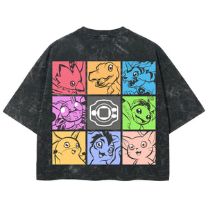 Playera streetwear premium de anime y gaming ExtraLife MX, corte boxy deluxe mineral wash heavyweight en color Acid Wash, moda urbana mexicana de culto.