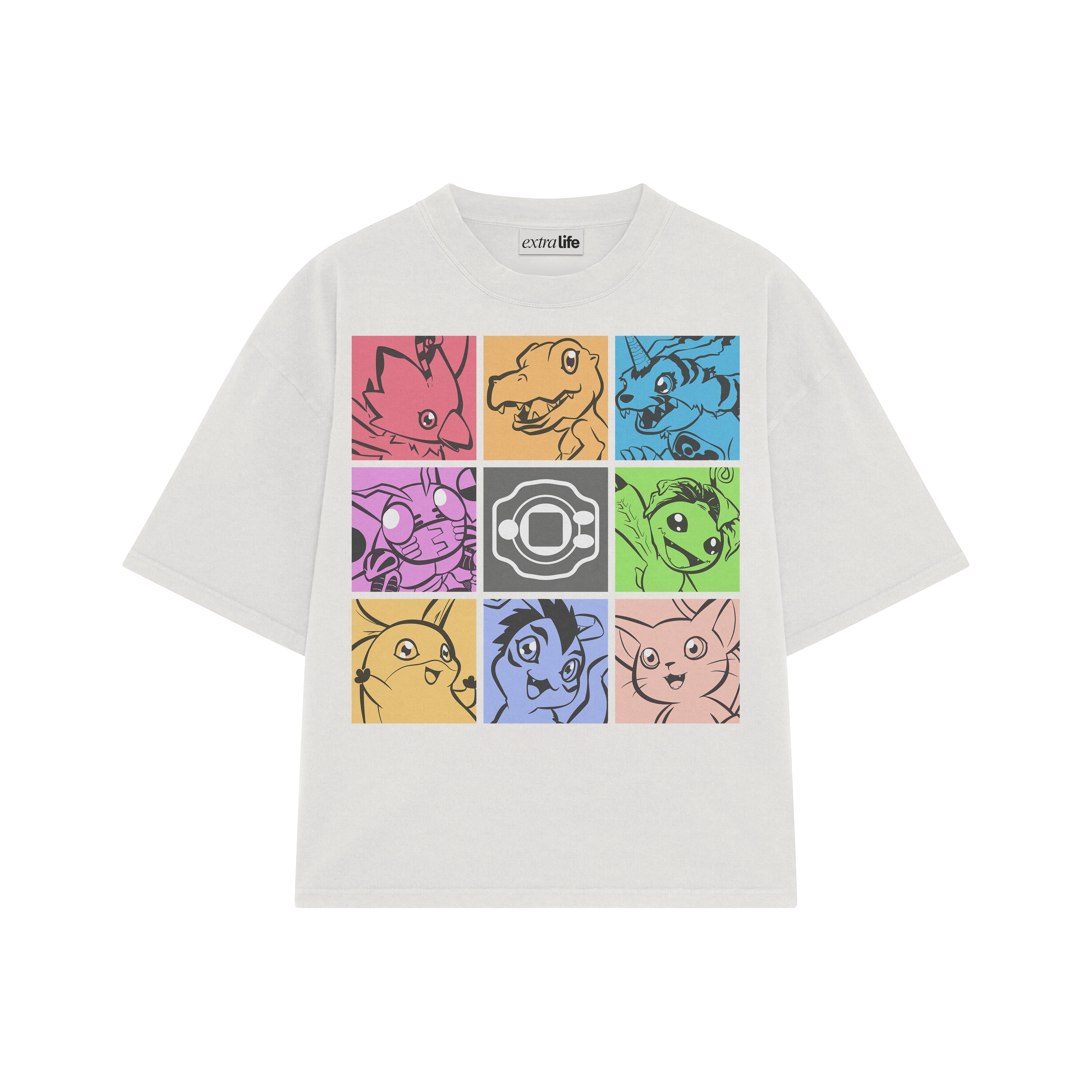 Playera streetwear premium de anime y gaming ExtraLife MX, corte boxy oversized drop shoulder heavyweight en color Deep Black y Off-White, moda urbana mexicana de culto.