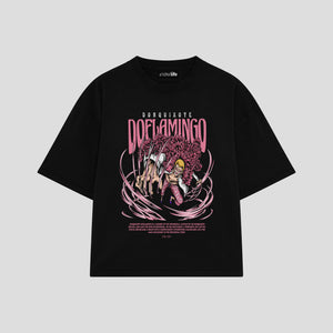 Playera streetwear premium de anime y gaming ExtraLife MX, corte boxy oversized drop shoulder heavyweight en color Deep Black y Off-White, moda urbana mexicana de culto.