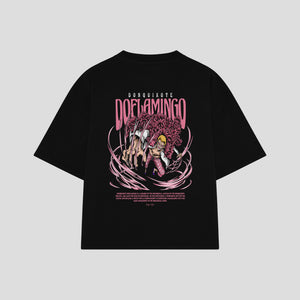 Playera streetwear premium de anime y gaming ExtraLife MX, corte boxy oversized drop shoulder heavyweight en color Deep Black y Off-White, moda urbana mexicana de culto.
