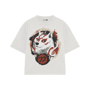 Playera streetwear premium de anime y gaming ExtraLife MX, corte boxy oversized drop shoulder heavyweight en color Deep Black y Off-White, moda urbana mexicana de culto.