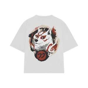 Playera streetwear premium de anime y gaming ExtraLife MX, corte boxy oversized drop shoulder heavyweight en color Deep Black y Off-White, moda urbana mexicana de culto.