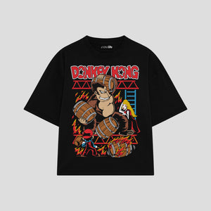 Playera streetwear premium de anime y gaming ExtraLife MX, corte boxy oversized drop shoulder heavyweight en color Deep Black y Off-White, moda urbana mexicana de culto.