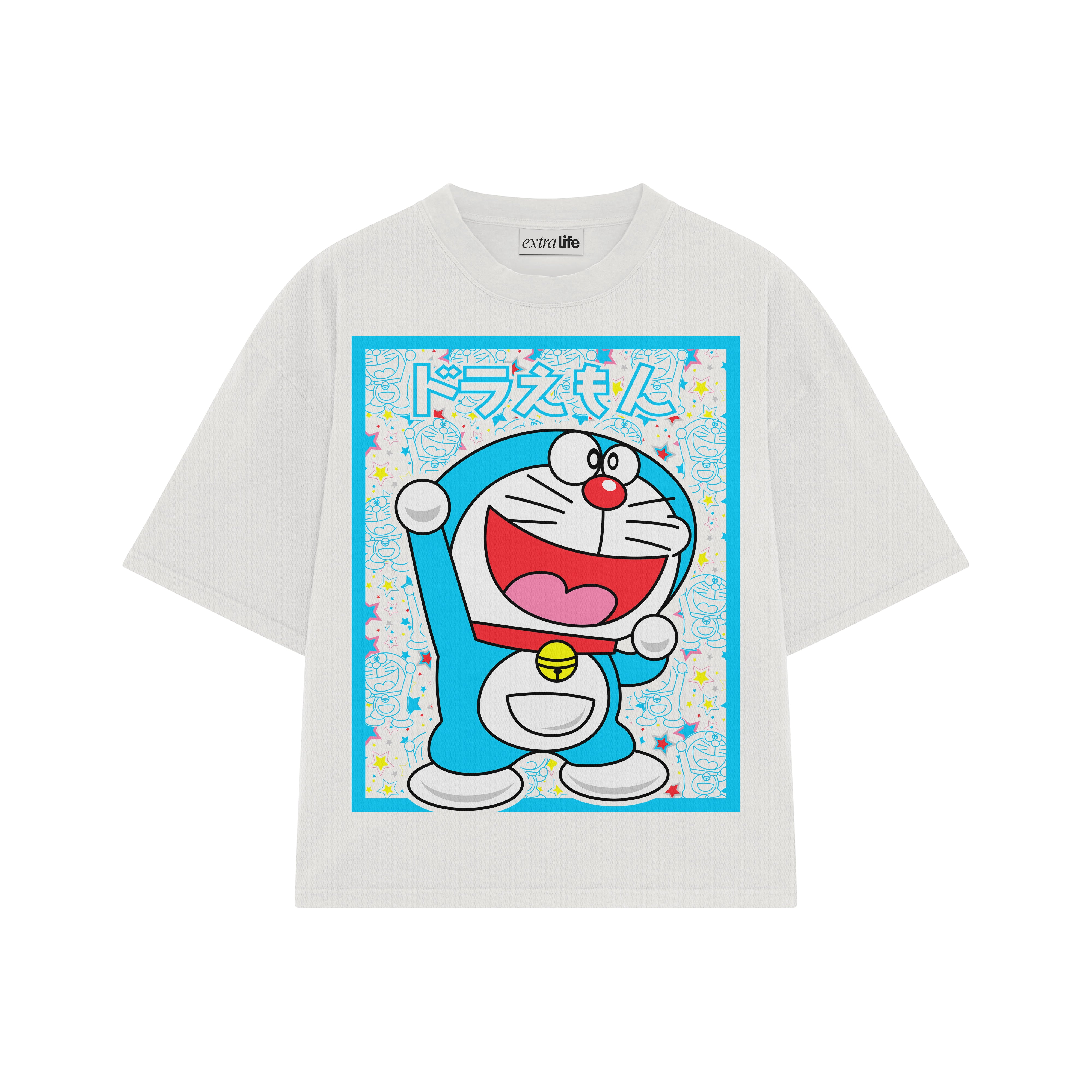 Playera streetwear premium de anime y gaming ExtraLife MX, corte boxy oversized drop shoulder heavyweight en color Deep Black y Off-White, moda urbana mexicana de culto.