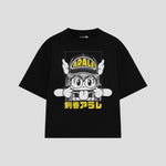 Playera streetwear premium de anime y gaming ExtraLife MX, corte boxy oversized drop shoulder heavyweight en color Deep Black y Off-White, moda urbana mexicana de culto.